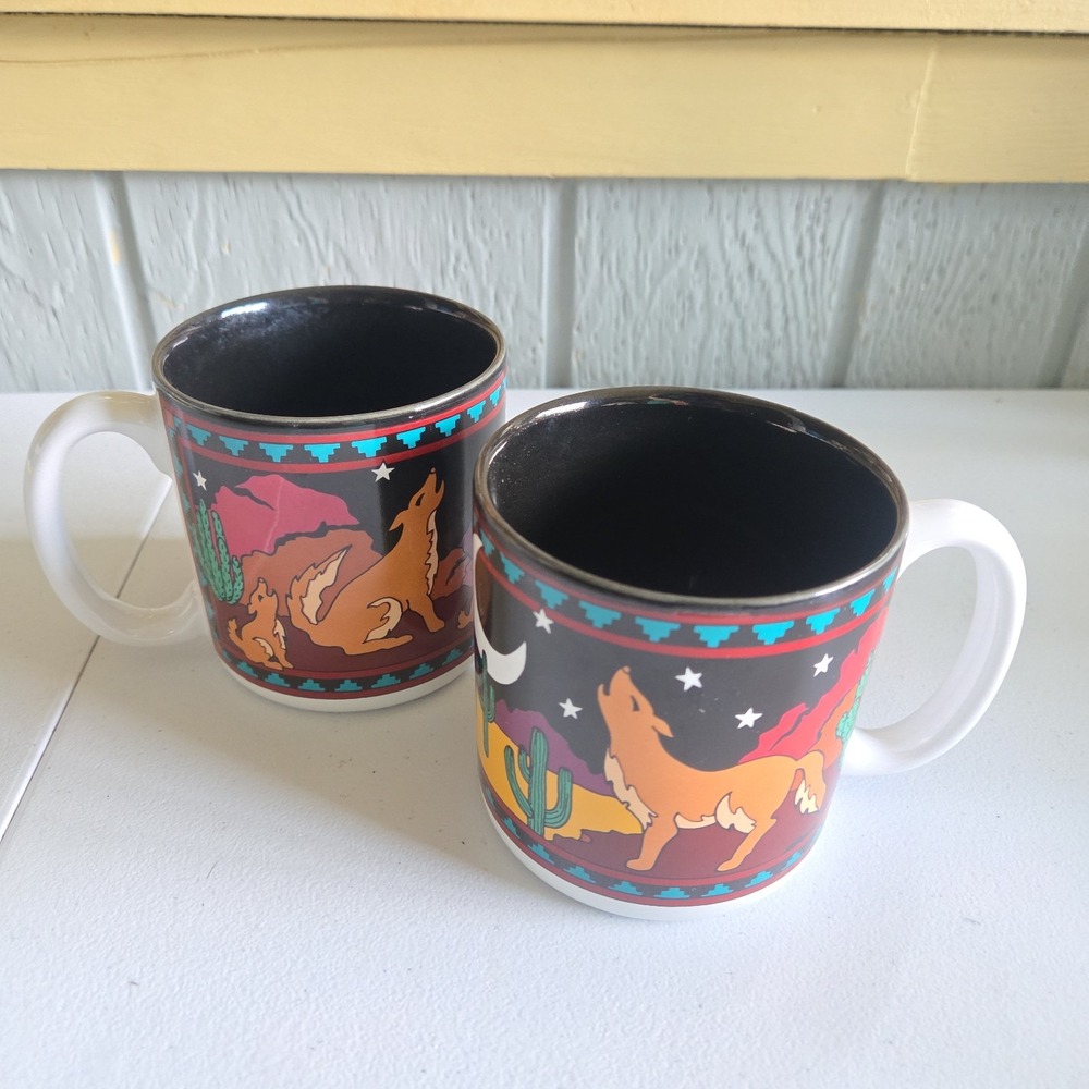 Lot Of 2 Vintage Potpourri 1996 South Western Coyote Serenade Coffee Mugs
